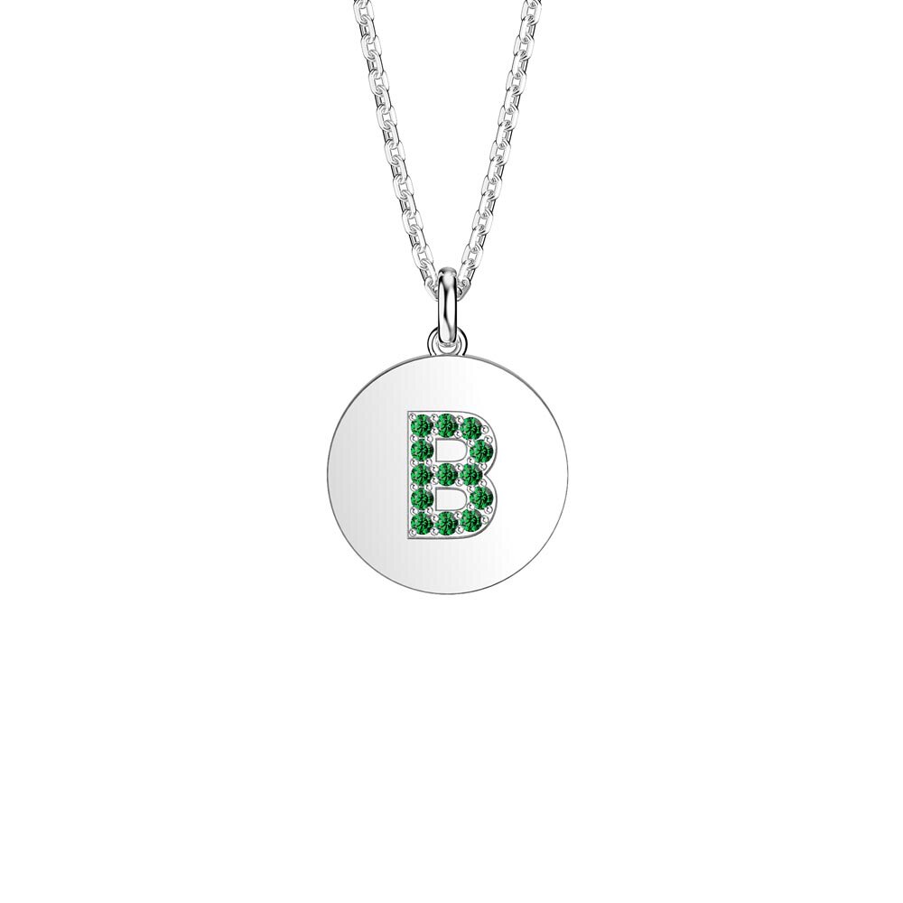 Charisma Emerald Pave Platinum plated Silver Alphabet Pendant B