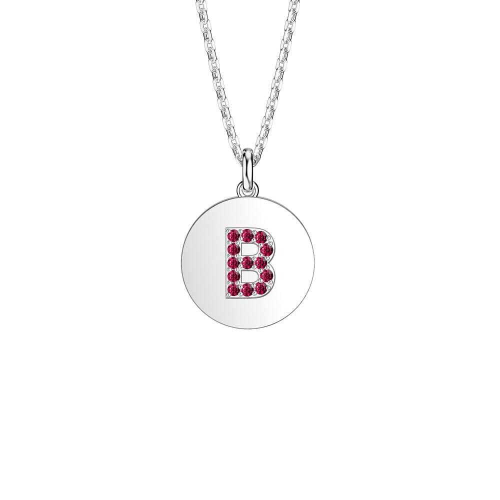 Charisma Ruby Pave Platinum plated Silver Alphabet Pendant B