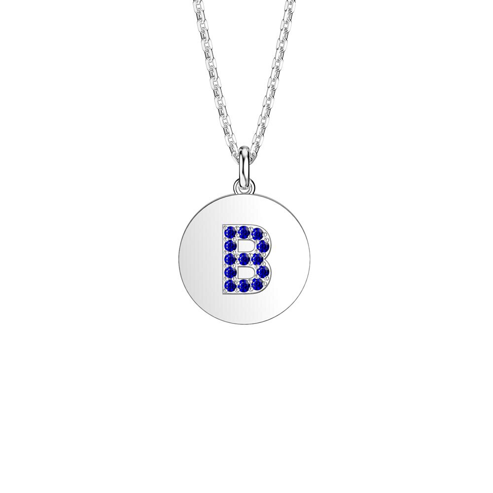 Charisma Sapphire Pave Platinum plated Silver Alphabet Pendant B