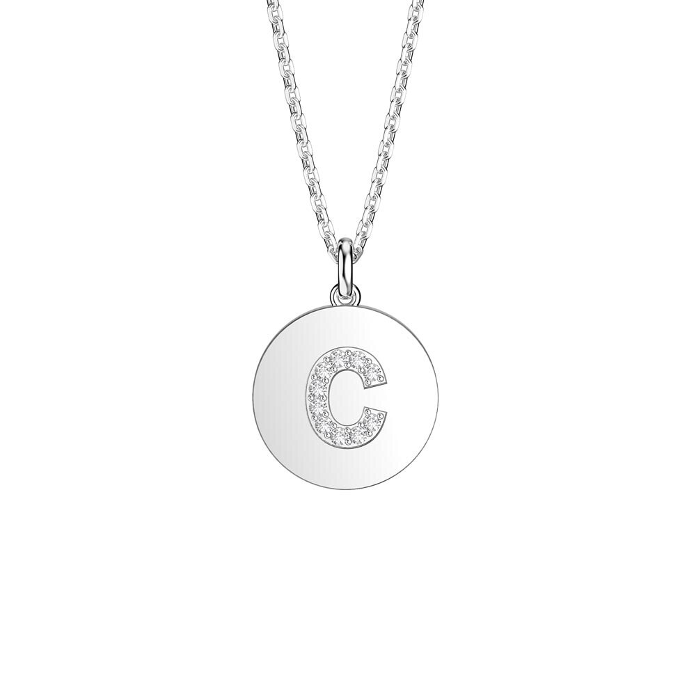 Charisma Moissanite Pave Platinum plated Silver Alphabet Pendant C