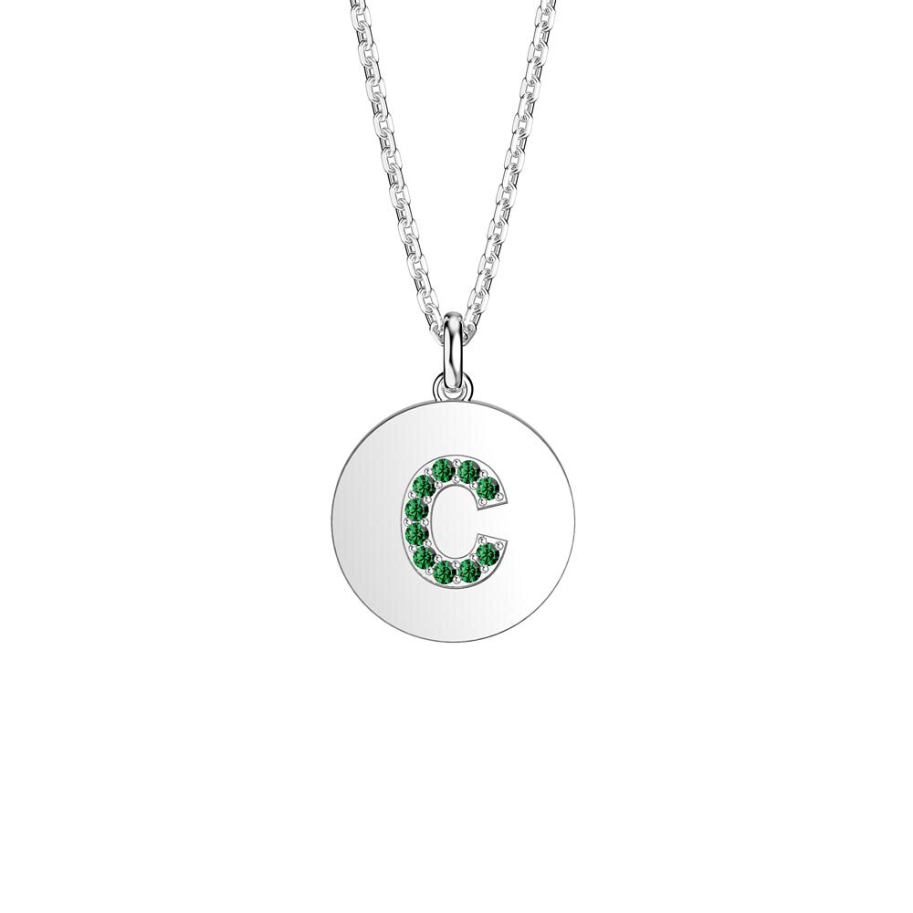 Charisma Emerald Pave Platinum plated Silver Alphabet Pendant C
