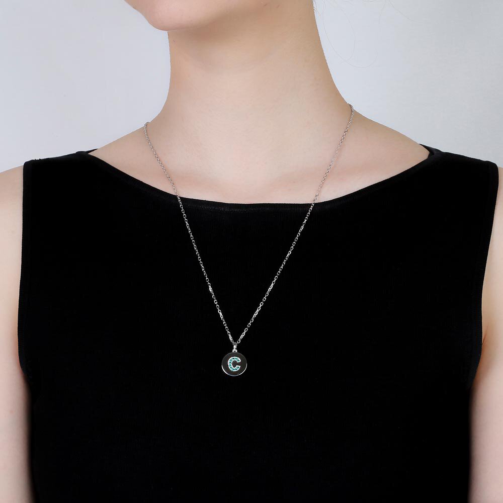 Charisma Emerald Pave Platinum plated Silver Alphabet Pendant C #2