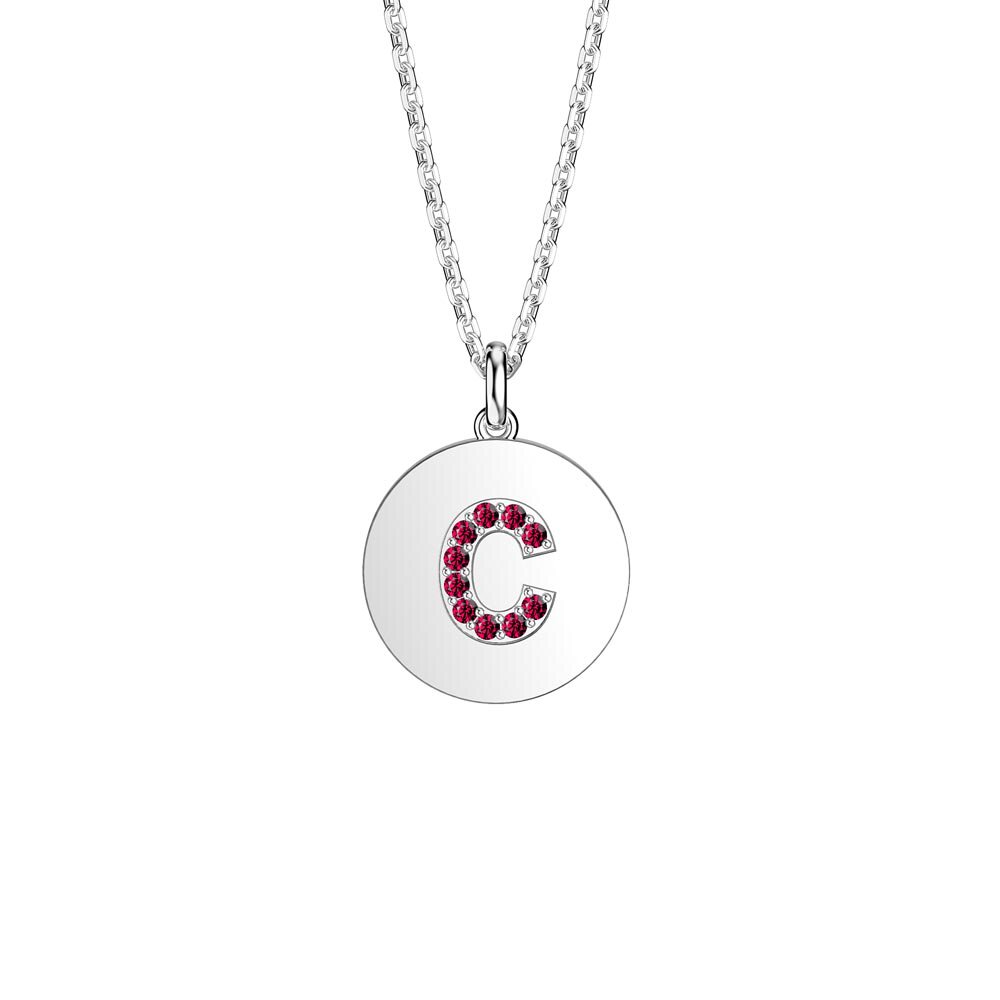 Charisma Ruby Pave Platinum plated Silver Alphabet Pendant C