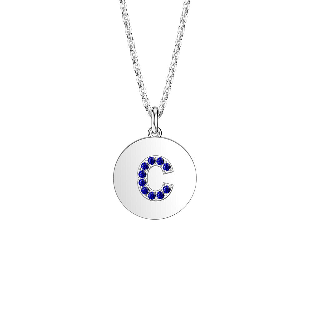 Charisma Sapphire Pave Platinum plated Silver Alphabet Pendant C