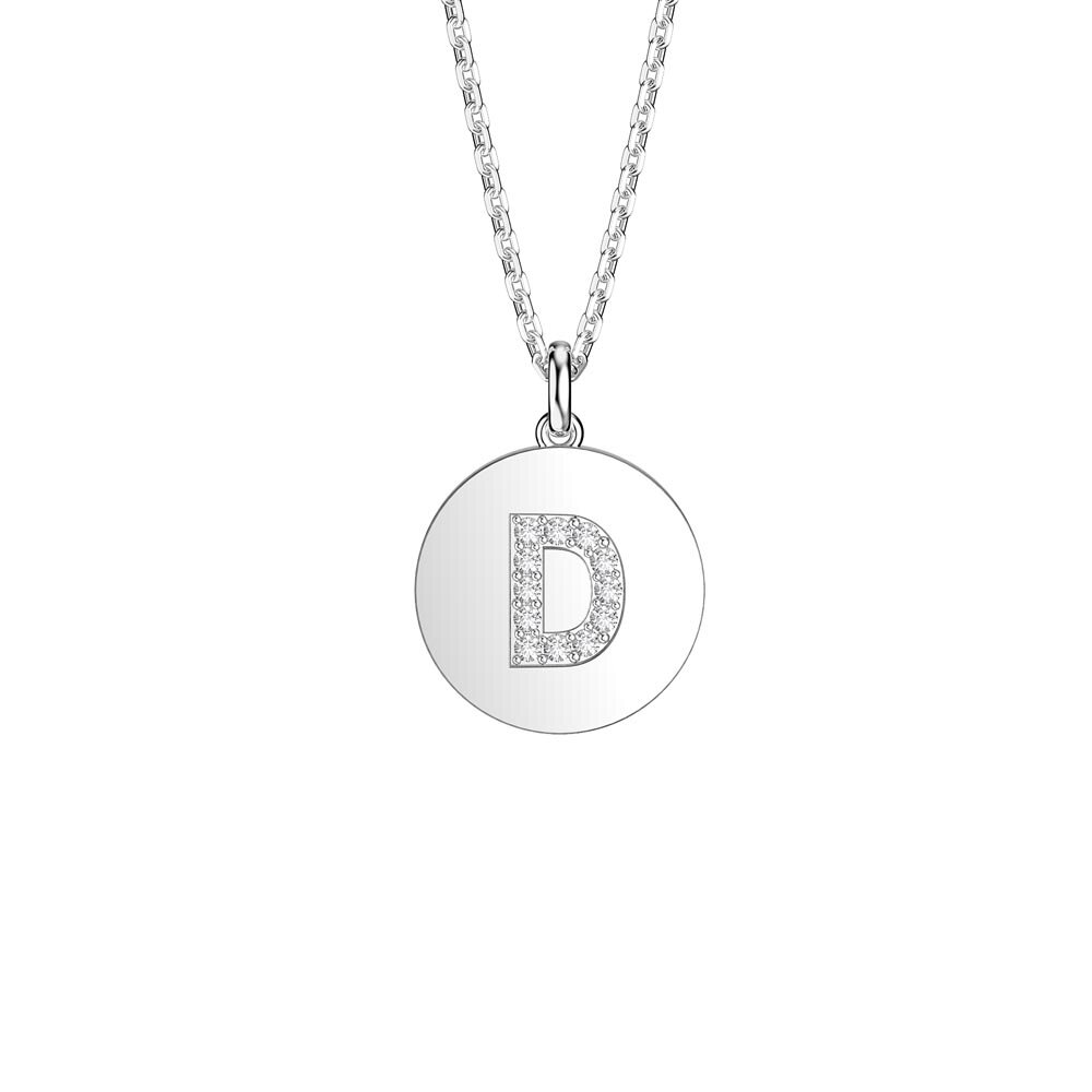 Charisma Moissanite Pave Platinum plated Silver Alphabet Pendant D