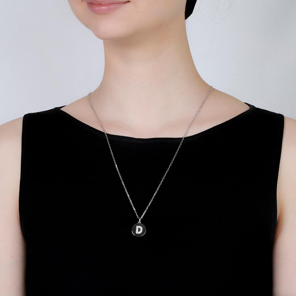 Charisma Moissanite Pave Platinum plated Silver Alphabet Pendant D #2