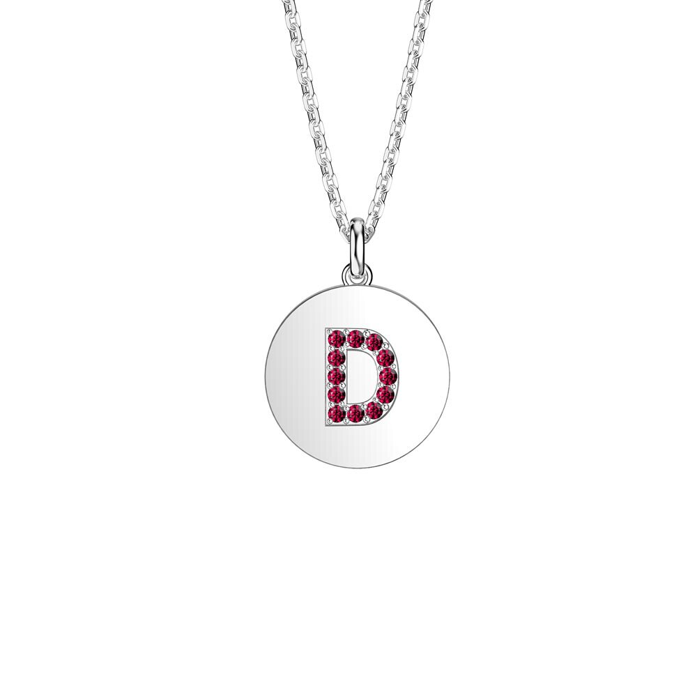 Charisma Ruby Pave Platinum plated Silver Alphabet Pendant D