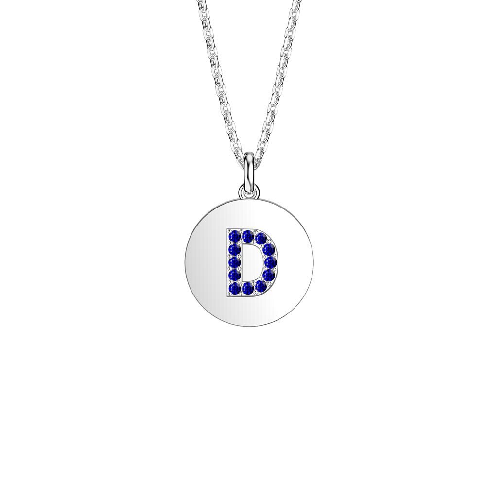 Charisma Sapphire Pave Platinum plated Silver Alphabet Pendant D