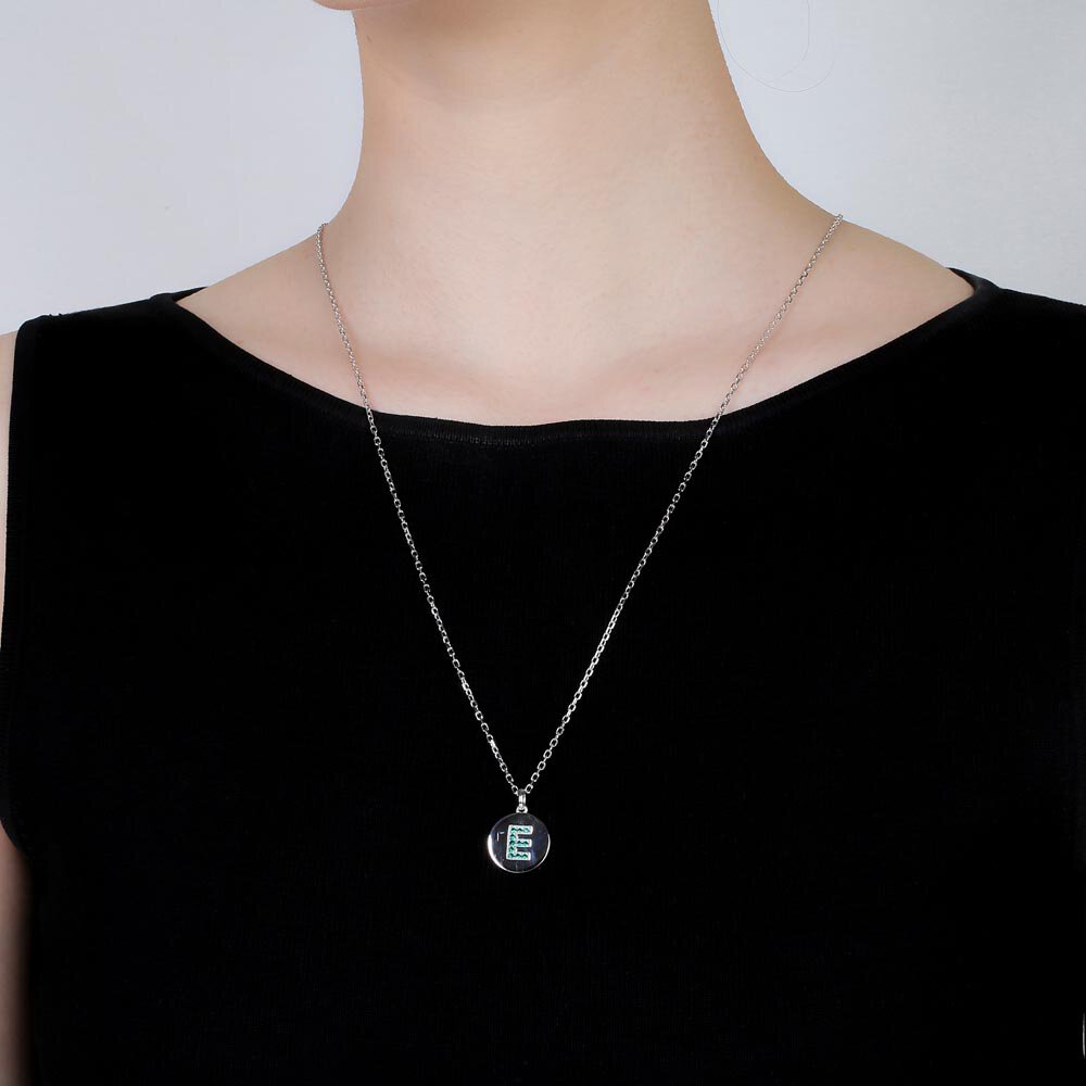 Charisma Emerald Pave Platinum plated Silver Alphabet Pendant E #2