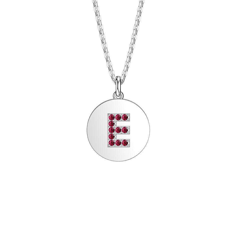 Charisma Ruby Pave Platinum plated Silver Alphabet Pendant E