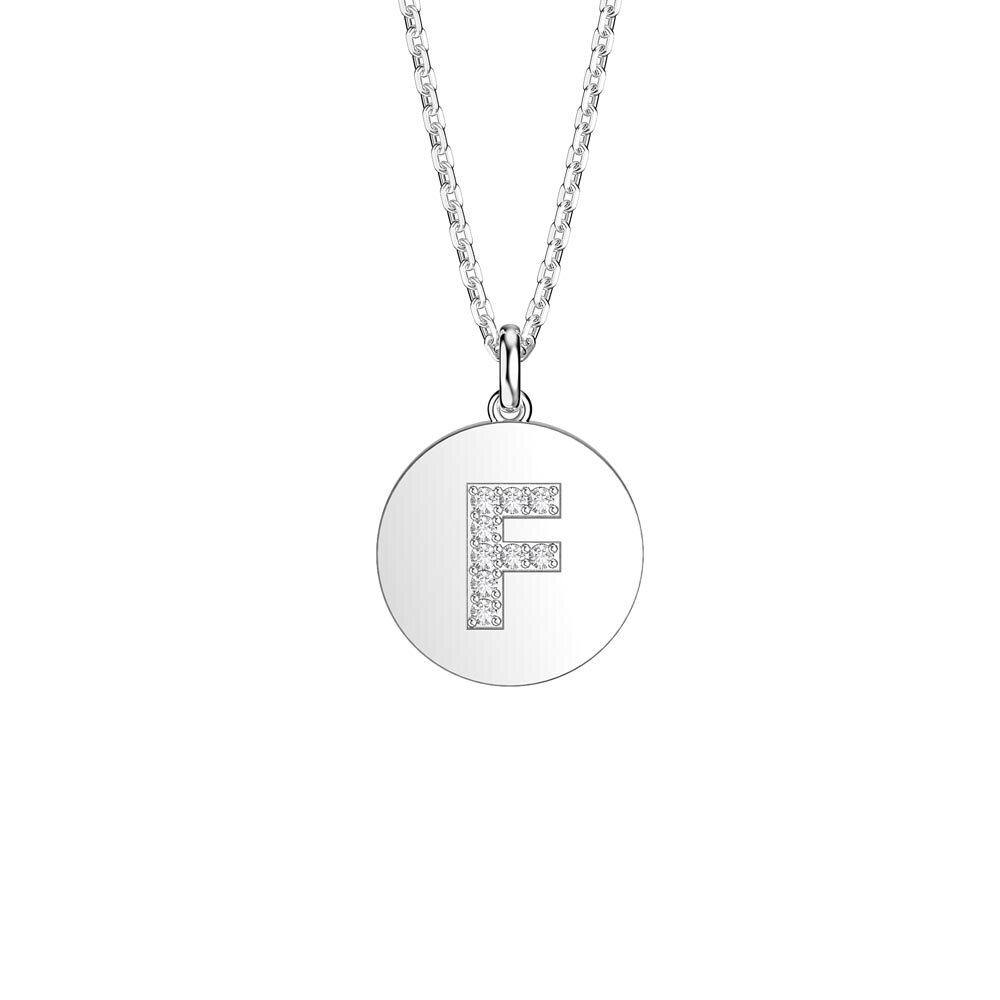 Charisma Moissanite Pave Platinum plated Silver Alphabet Pendant F