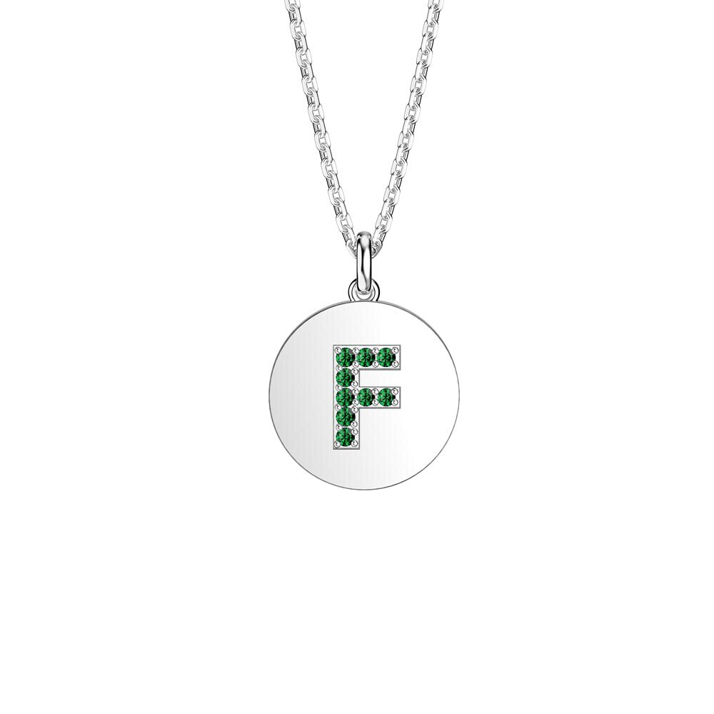 Charisma Emerald Pave Platinum plated Silver Alphabet Pendant F