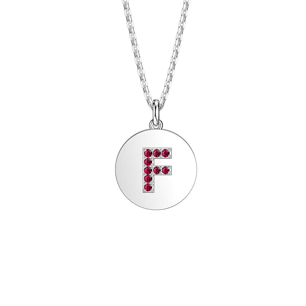 Charisma Ruby Pave Platinum plated Silver Alphabet Pendant F