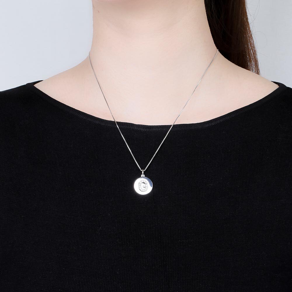 Charisma Moissanite Pave Platinum plated Silver Alphabet Pendant G #2