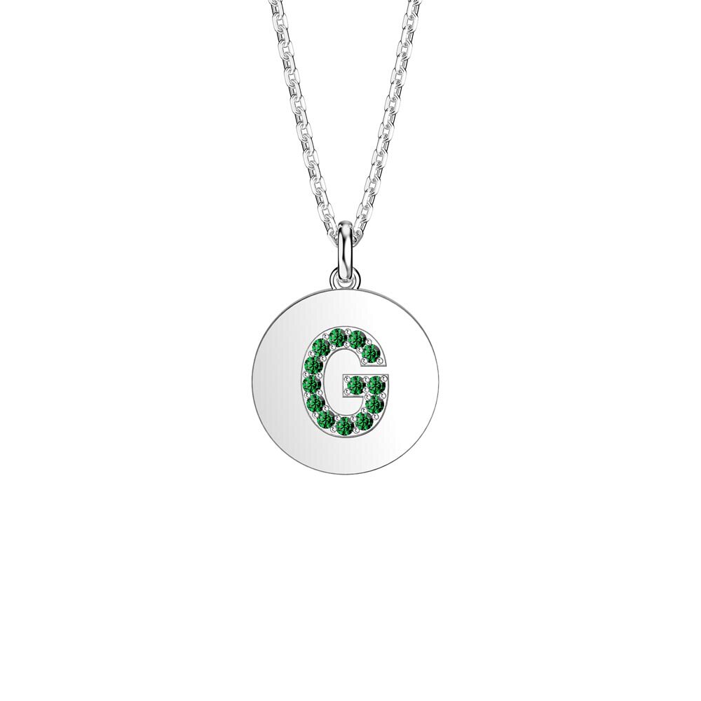 Charisma Emerald Pave Platinum plated Silver Alphabet Pendant G