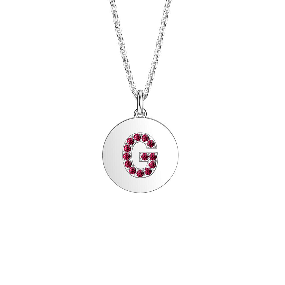 Charisma Ruby Pave Platinum plated Silver Alphabet Pendant G