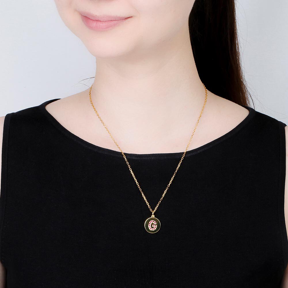 Charisma Ruby Pave 18ct Gold Vemeil Alphabet Pendant G #2