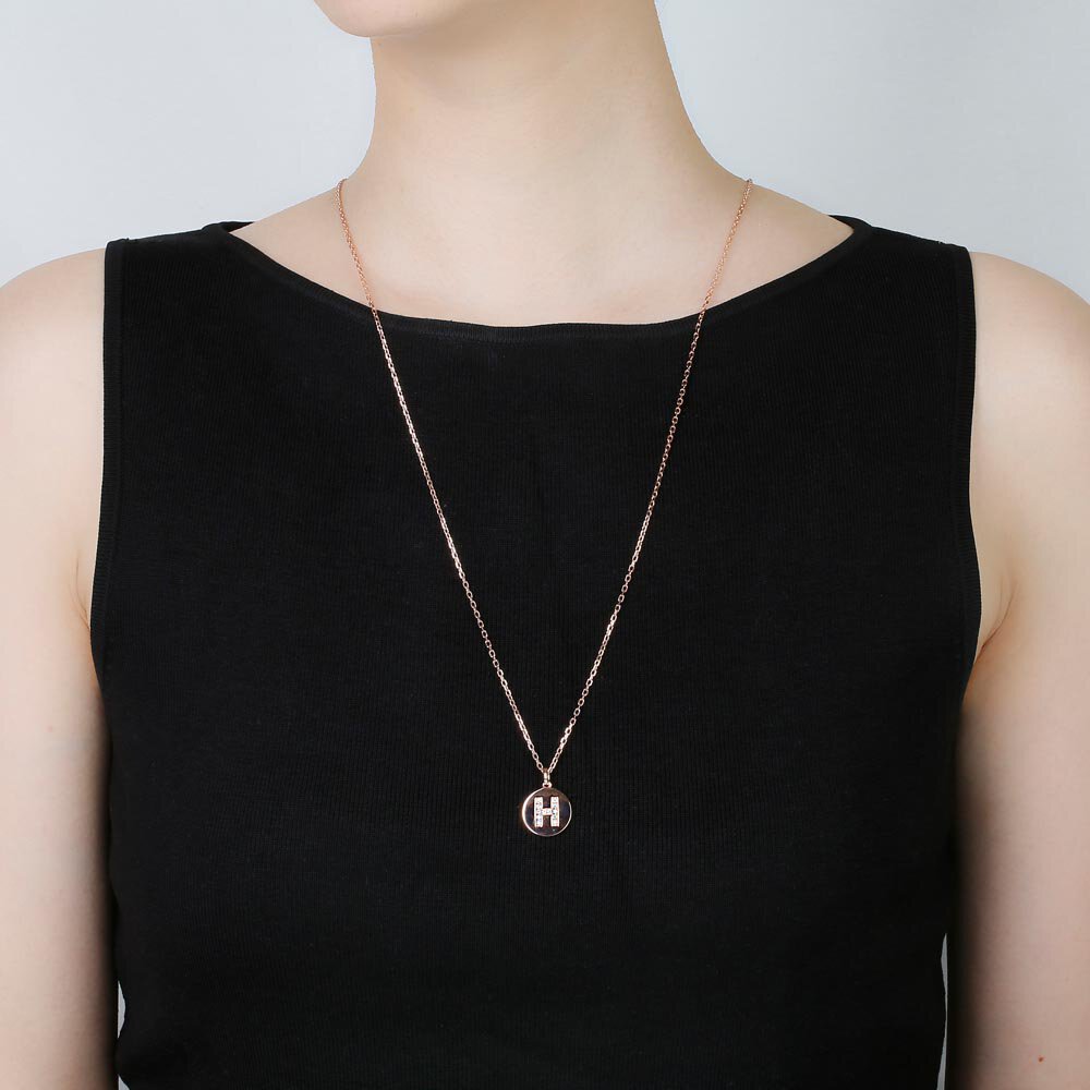 Charisma Moissanite Pave 18ct Rose Gold Vemeil Alphabet Pendant H #2