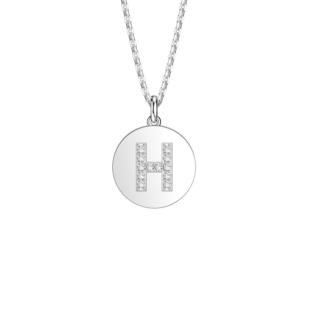 Charisma Moissanite Pave Platinum plated Silver Alphabet Pendant H