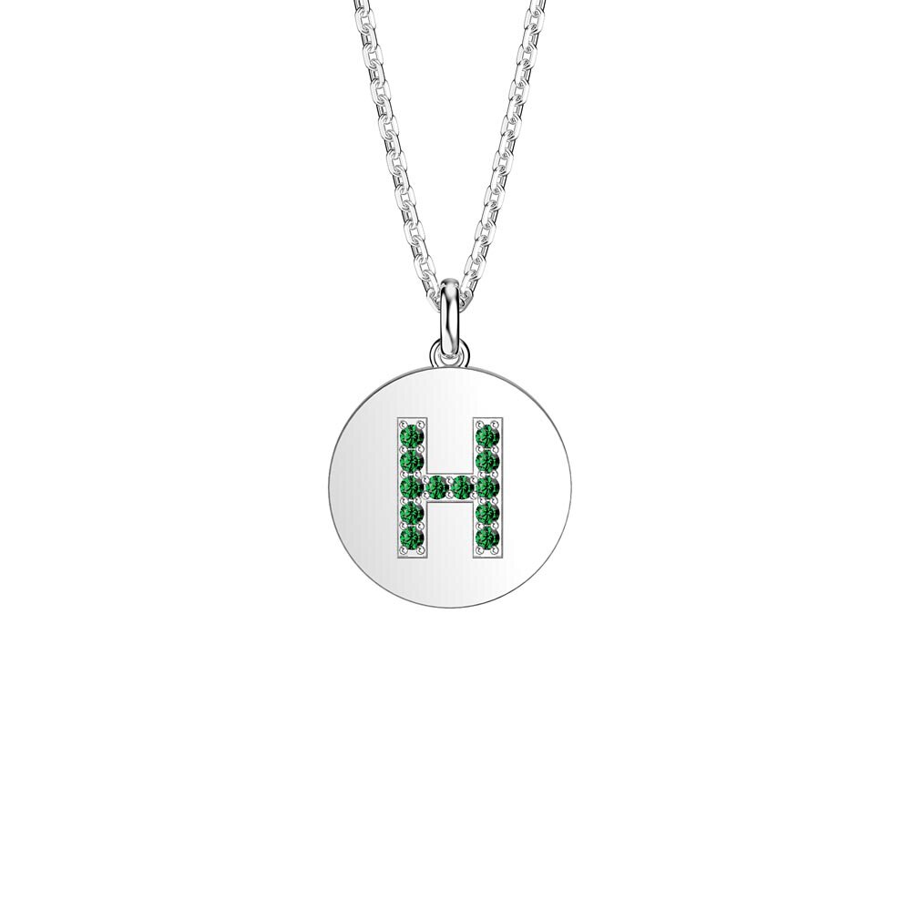Charisma Emerald Pave Platinum plated Silver Alphabet Pendant H