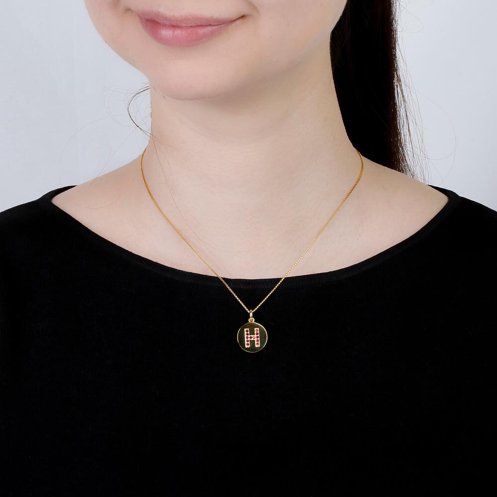 Charisma Ruby Pave 18ct Gold Vemeil Alphabet Pendant H #2