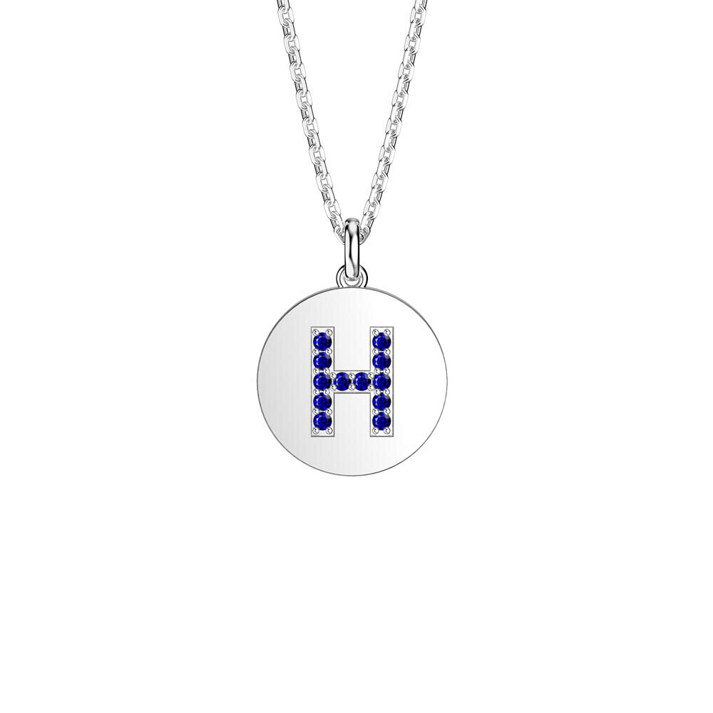 Charisma Sapphire Pave Platinum plated Silver Alphabet Pendant H
