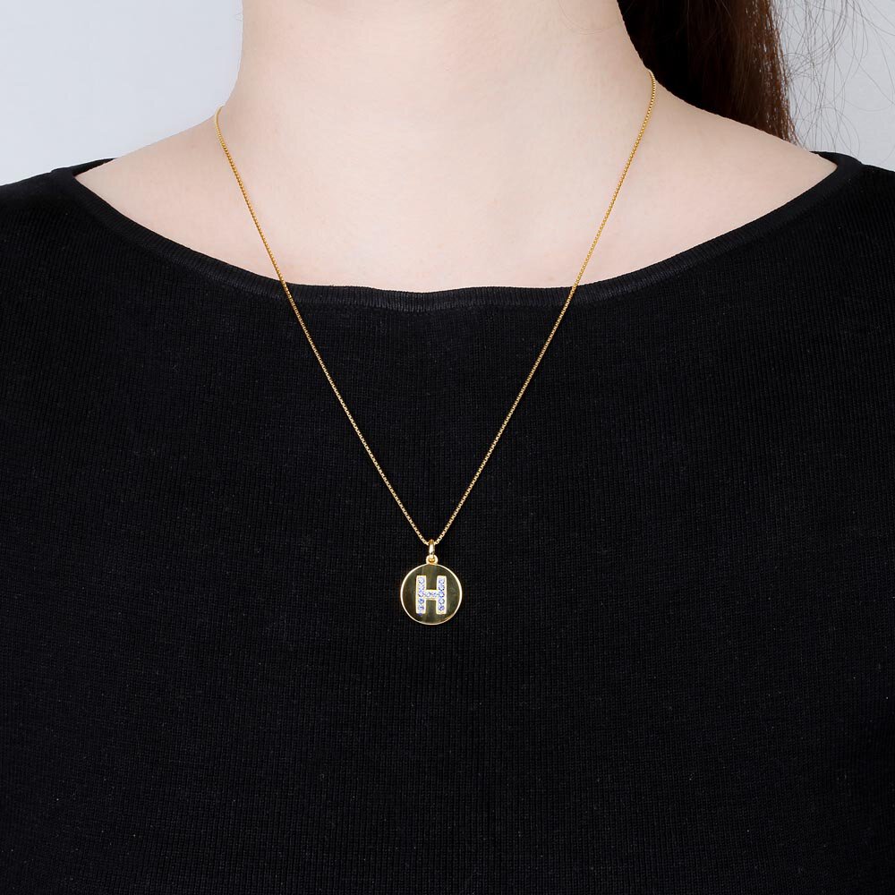 Charisma Sapphire Pave 18ct Gold Vemeil Alphabet Pendant H #2