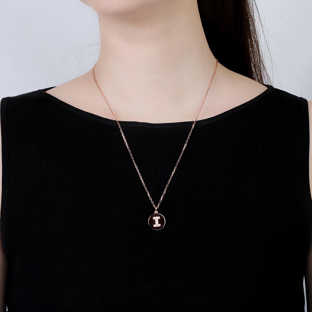 Charisma Moissanite Pave 18ct Rose Gold Vemeil Alphabet Pendant I #2