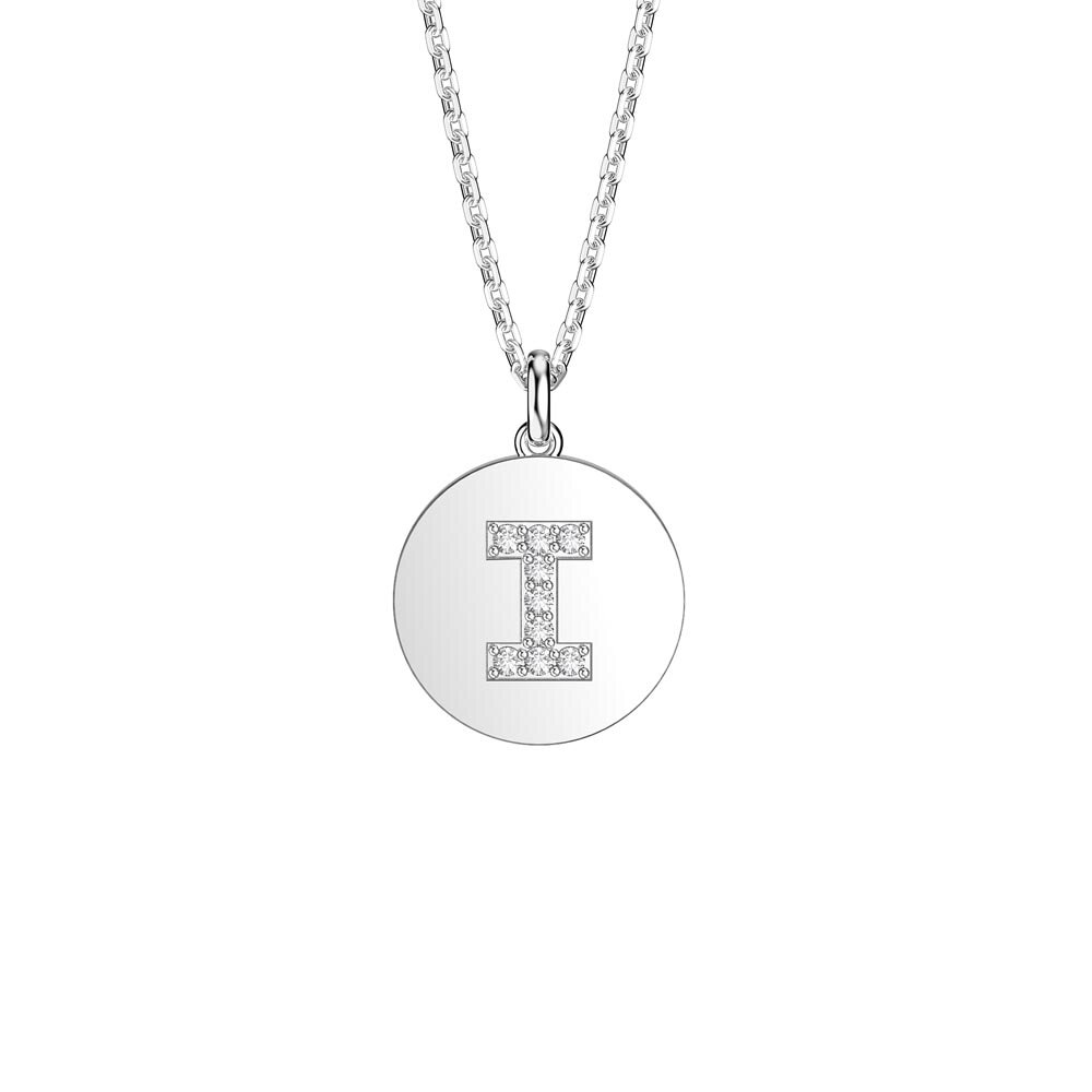 Charisma Moissanite Pave Platinum plated Silver Alphabet Pendant I