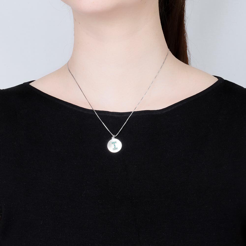 Charisma Emerald Pave Platinum plated Silver Alphabet Pendant I #2