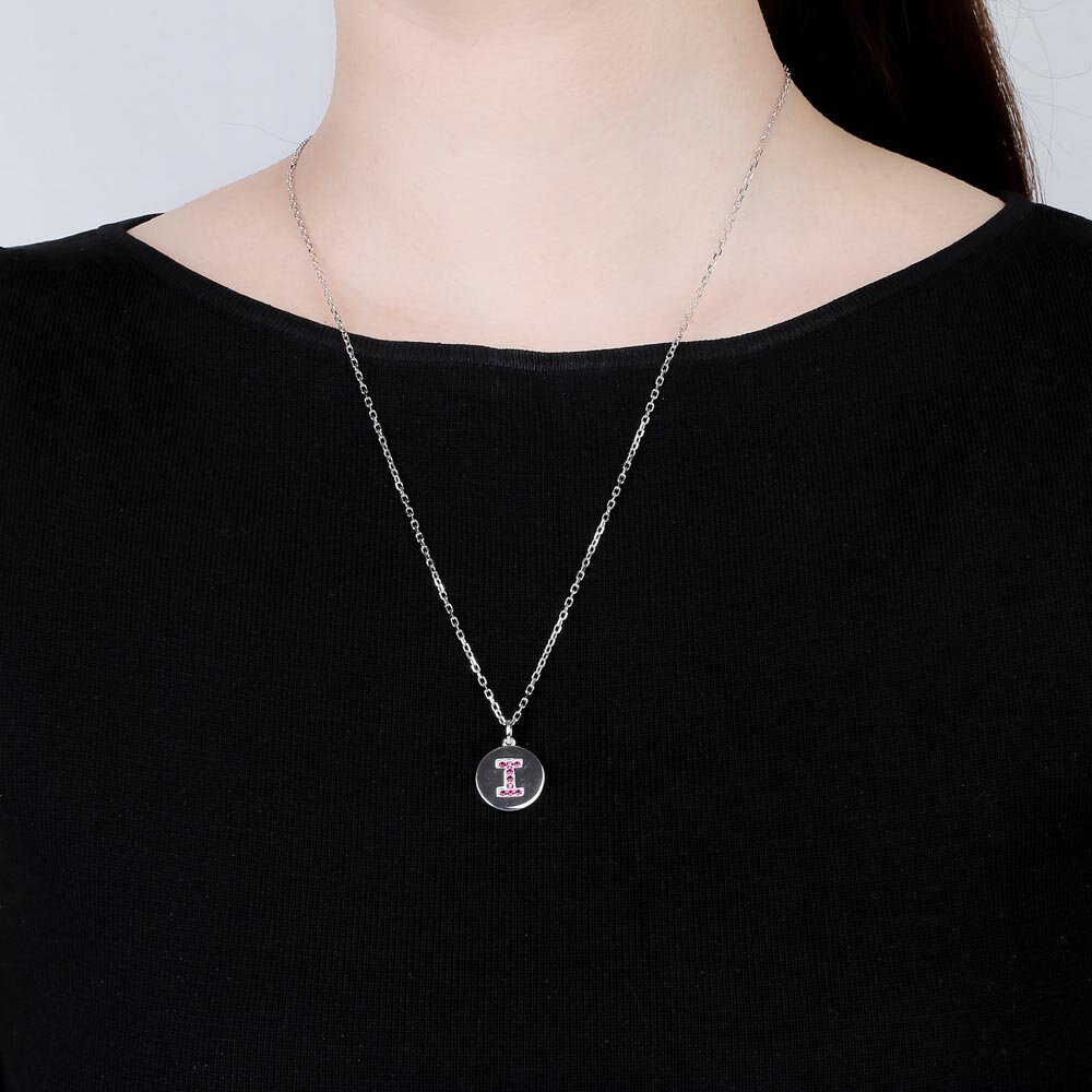 Charisma Ruby Pave Platinum plated Silver Alphabet Pendant I #2