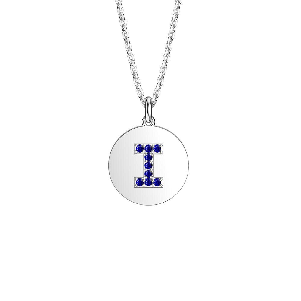 Charisma Sapphire Pave Platinum plated Silver Alphabet Pendant I