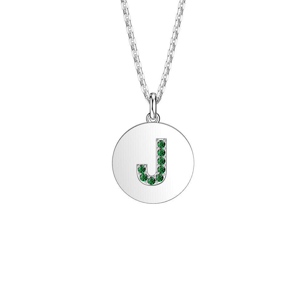 Charisma Emerald Pave Platinum plated Silver Alphabet Pendant J