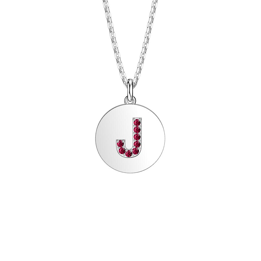 Charisma Ruby Pave Platinum plated Silver Alphabet Pendant J