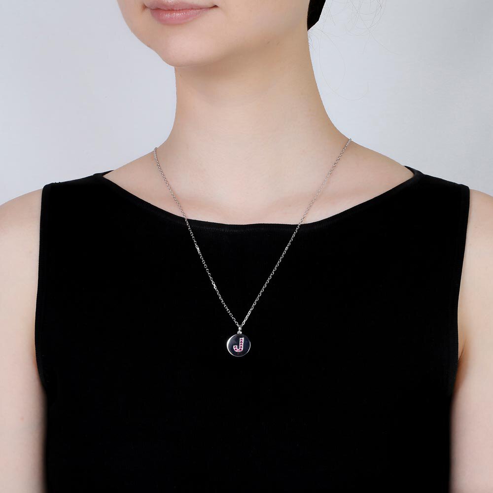 Charisma Ruby Pave Platinum plated Silver Alphabet Pendant J #2