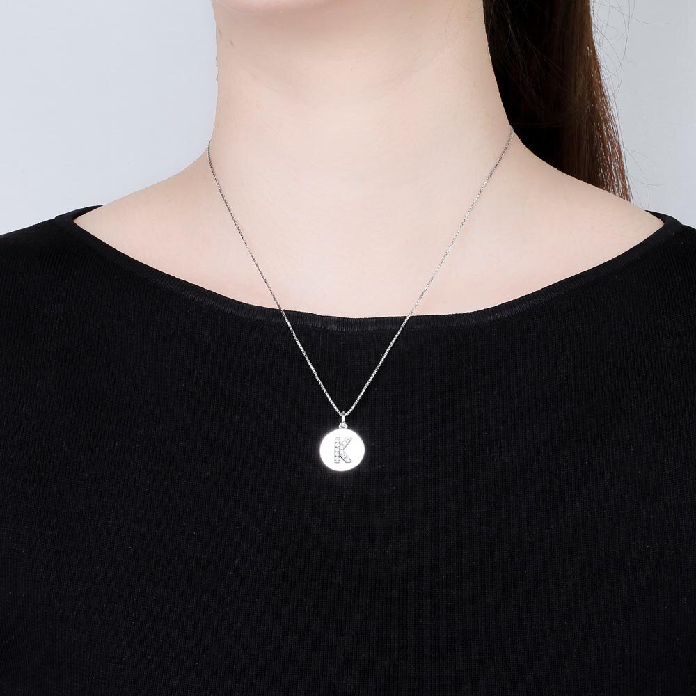 Charisma Moissanite Pave Platinum plated Silver Alphabet Pendant K #2