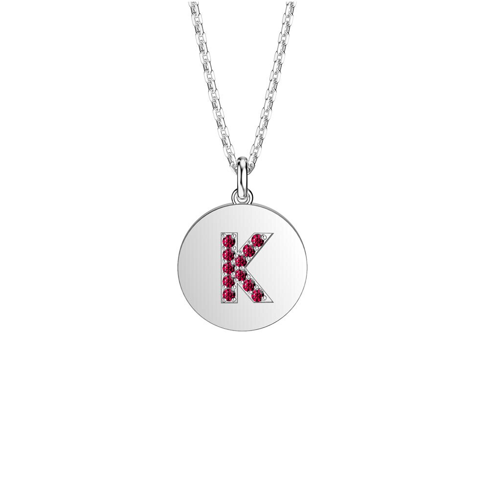 Charisma Ruby Pave Platinum plated Silver Alphabet Pendant K