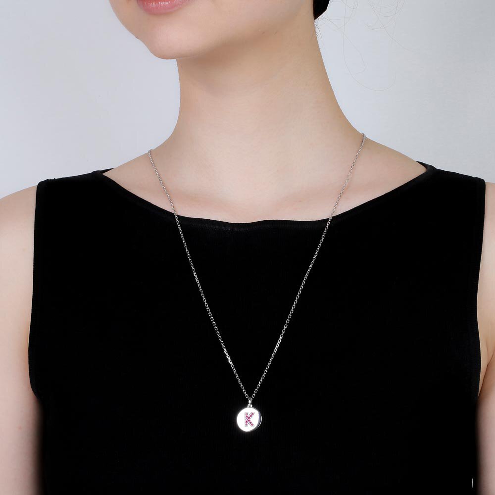 Charisma Ruby Pave Platinum plated Silver Alphabet Pendant K #2