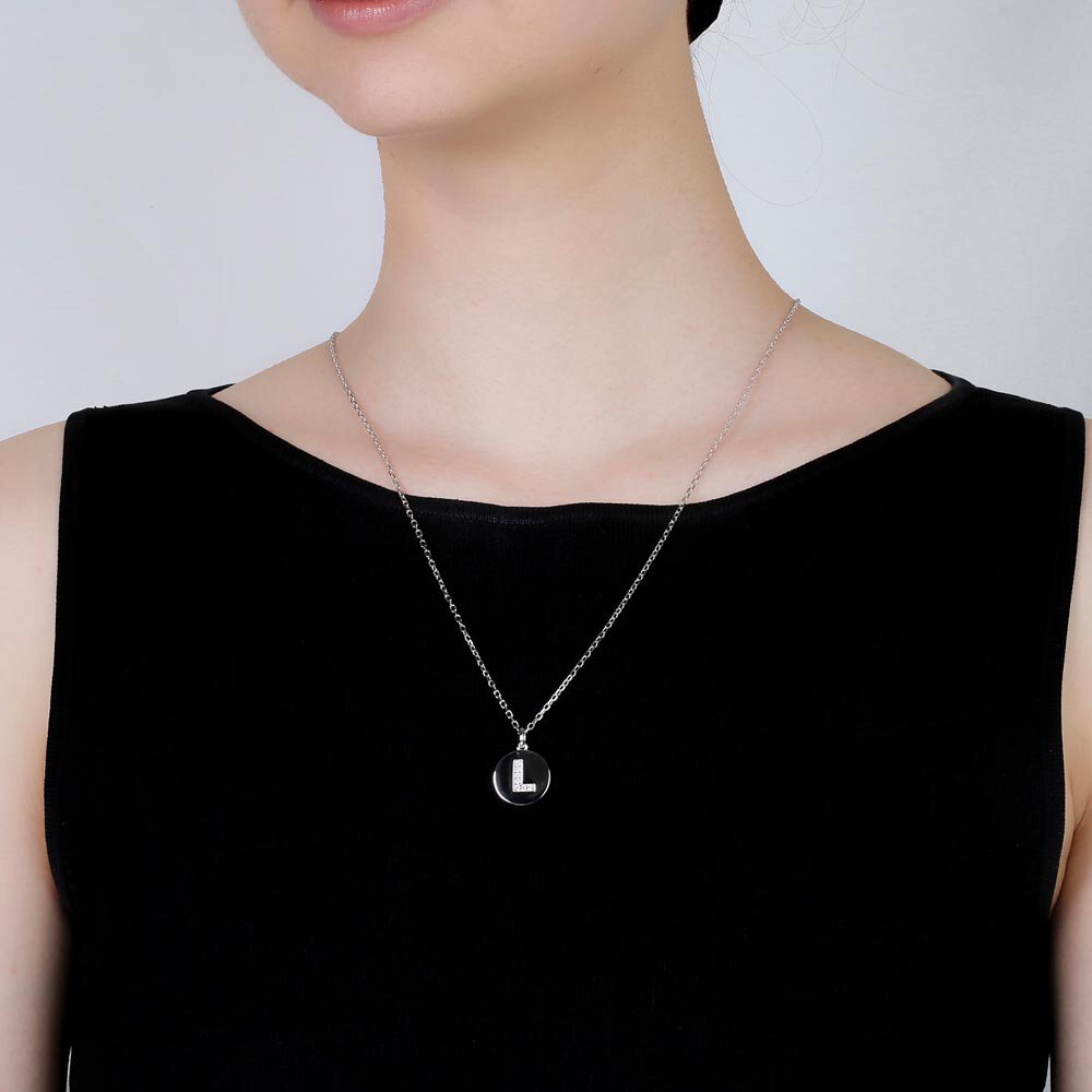 Charisma Moissanite Pave Platinum plated Silver Alphabet Pendant L #2