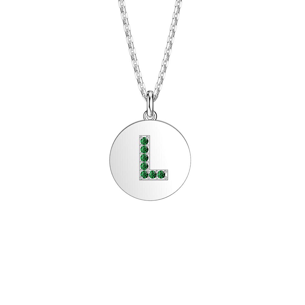 Charisma Emerald Pave Platinum plated Silver Alphabet Pendant L