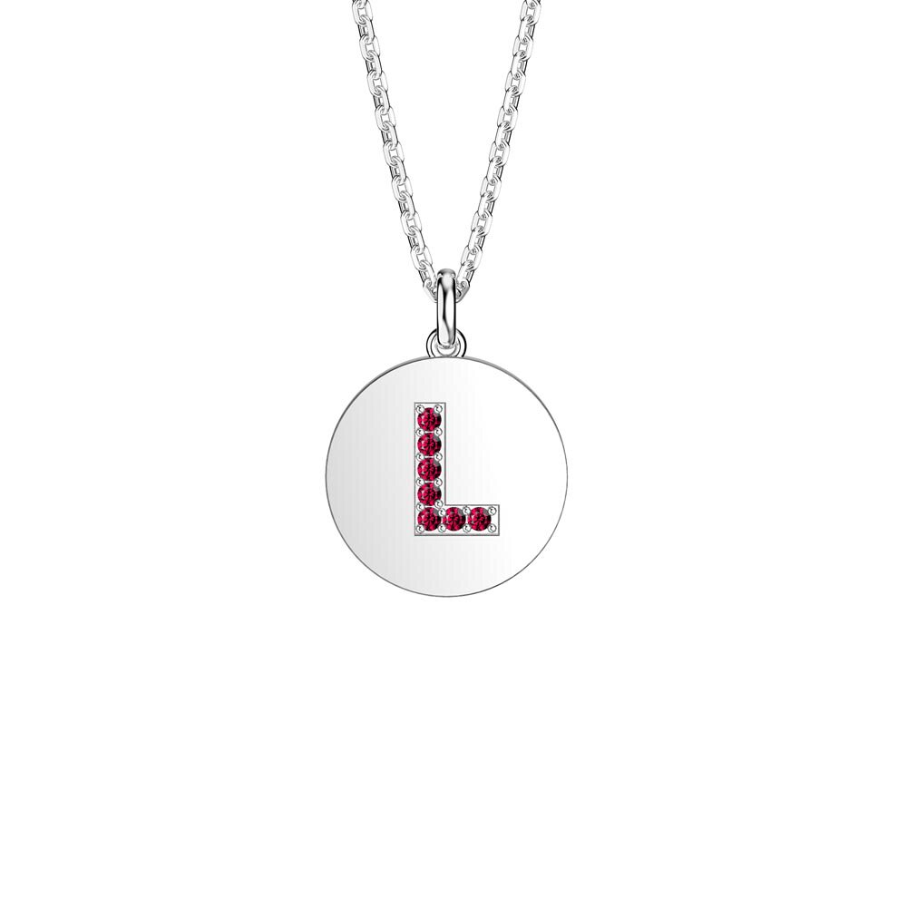 Charisma Ruby Pave Platinum plated Silver Alphabet Pendant L