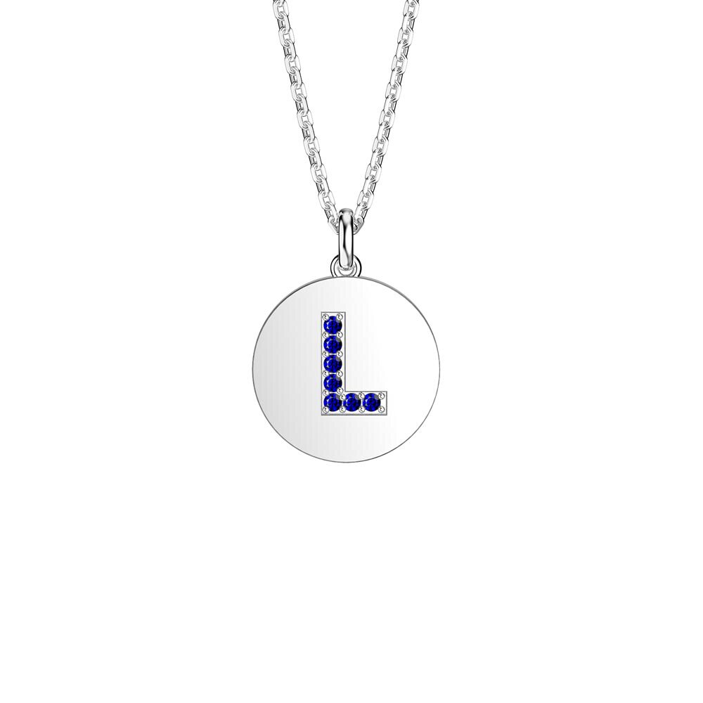 Charisma Sapphire Pave Platinum plated Silver Alphabet Pendant L