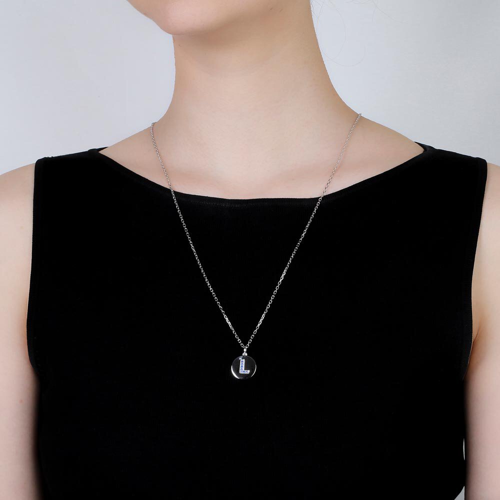 Charisma Sapphire Pave Platinum plated Silver Alphabet Pendant L #2