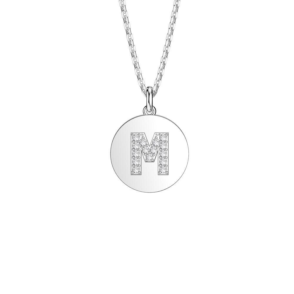 Charisma Moissanite Pave Platinum plated Silver Alphabet Pendant M