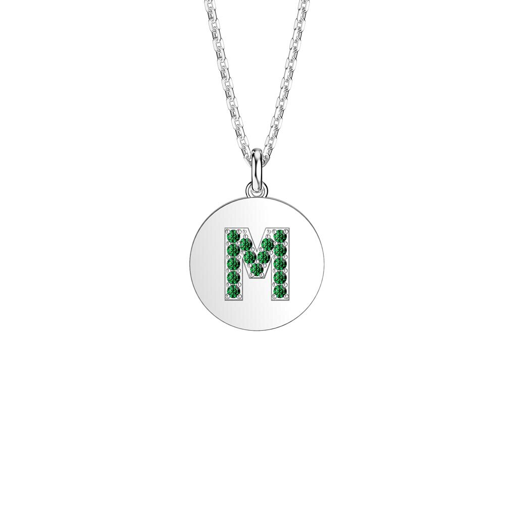 Charisma Emerald Pave Platinum plated Silver Alphabet Pendant M