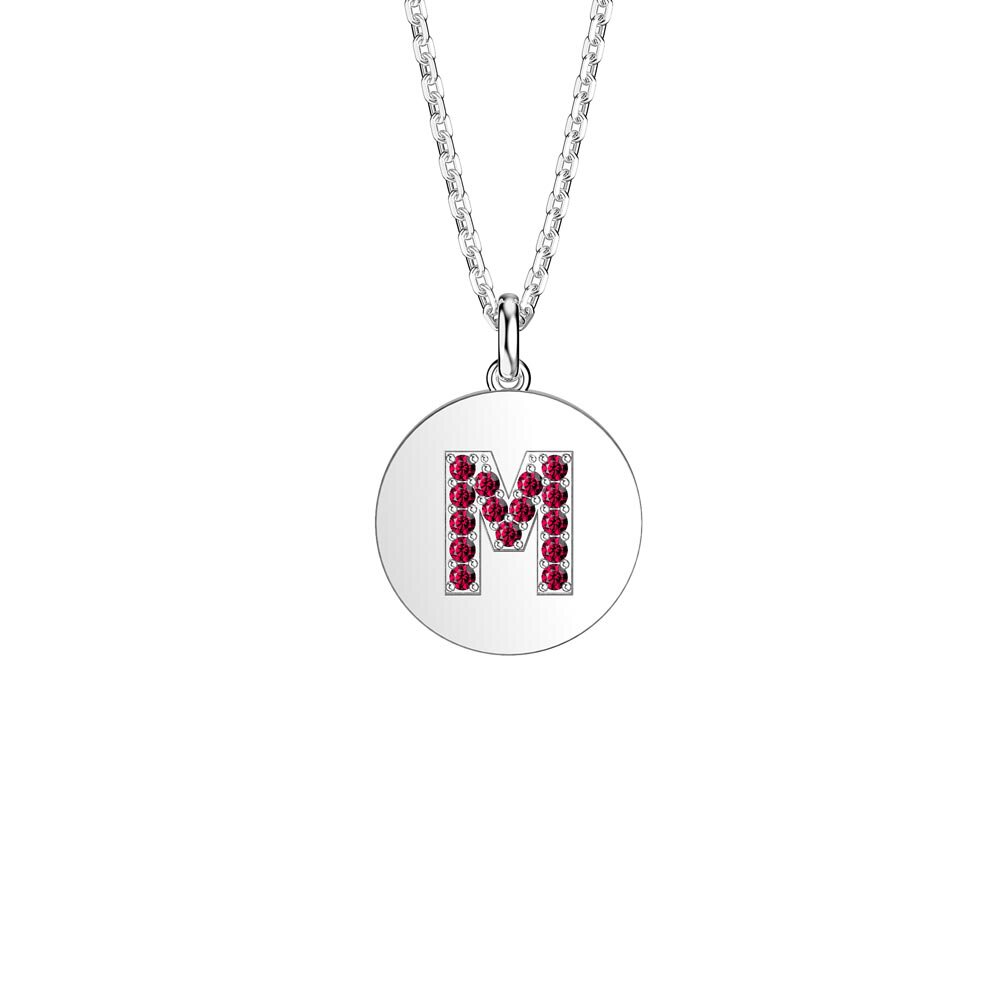 Charisma Ruby Pave Platinum plated Silver Alphabet Pendant M