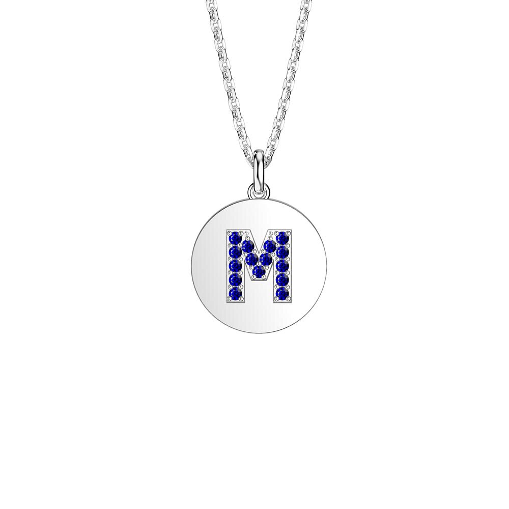 Charisma Sapphire Pave Platinum plated Silver Alphabet Pendant M