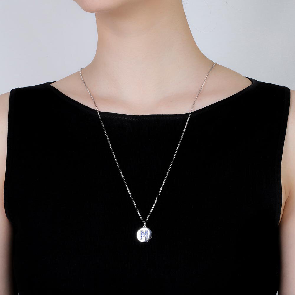 Charisma Sapphire Pave Platinum plated Silver Alphabet Pendant M #2