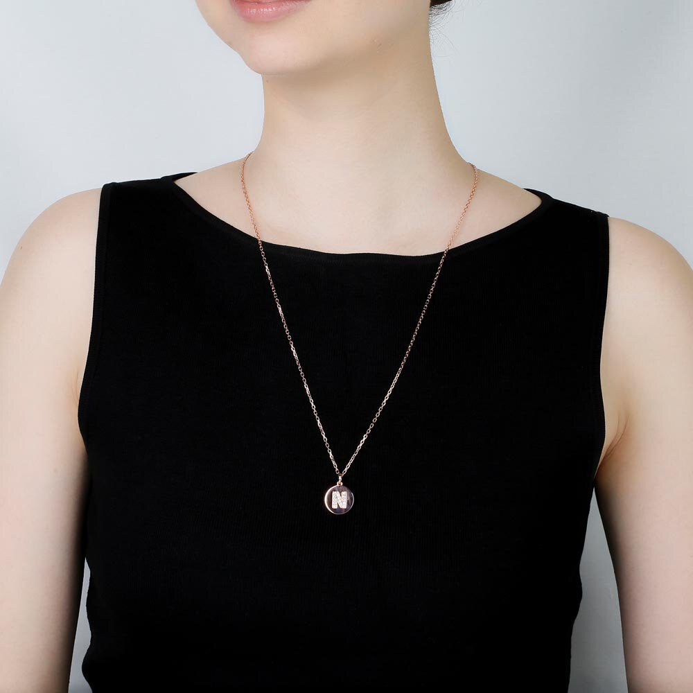 Charisma Moissanite Pave 18ct Rose Gold Vemeil Alphabet Pendant N #2