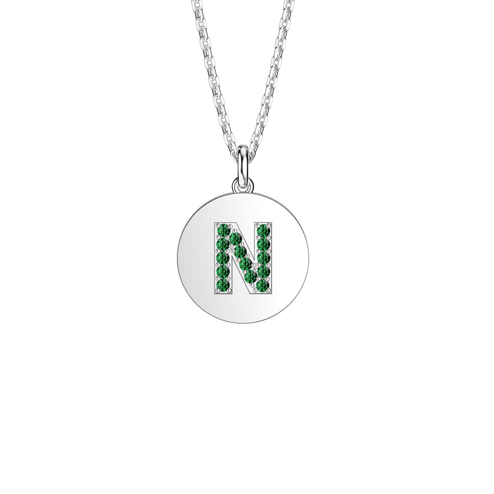 Charisma Emerald Pave Platinum plated Silver Alphabet Pendant N